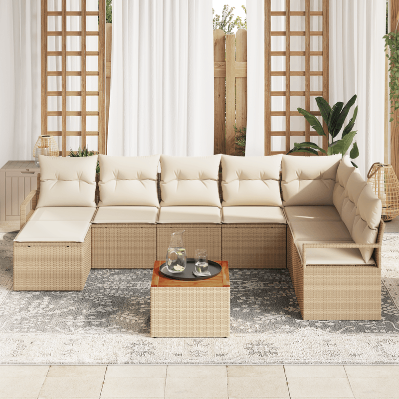 Casa si Gradina - Gradina si terasa - Mobilier exterior - Canapele si fotolii gradina - Set canapea gradina  9 piese cu perne Bej Ratan Poli Acacia - Infinity.ro
