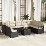 Casa si Gradina - Gradina si terasa - Mobilier exterior - Canapele si fotolii gradina - Set de canapele pentru gradina  10 piese cu perne Negru Poliratan Acacia - Infinity.ro