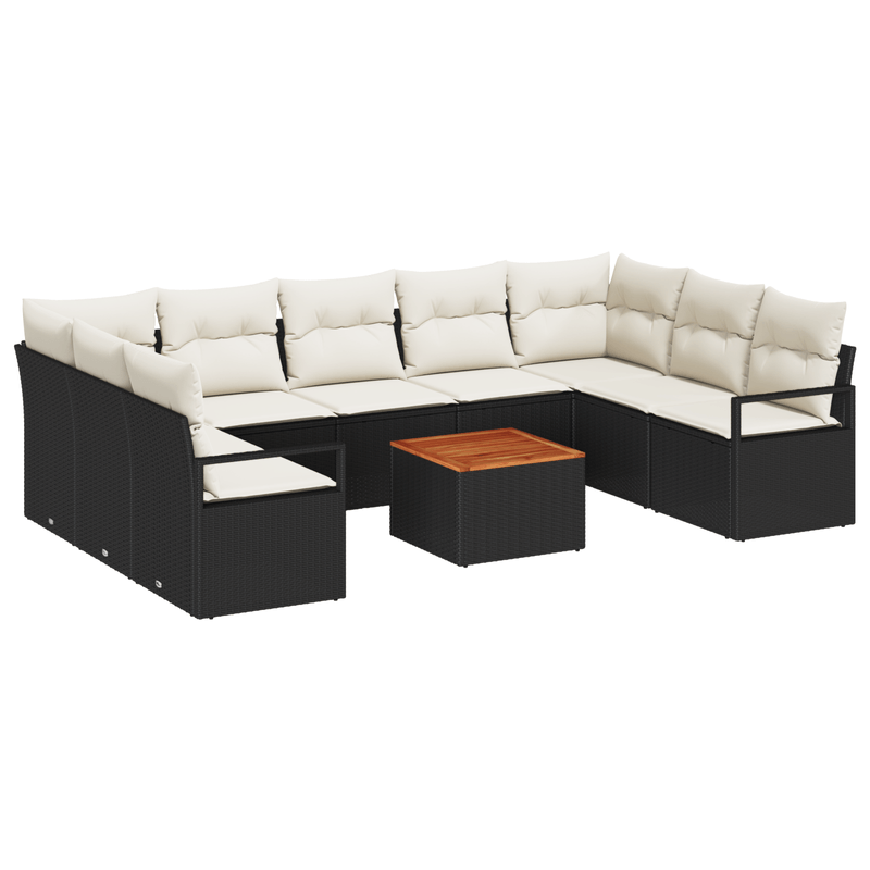 Casa si Gradina - Gradina si terasa - Mobilier exterior - Canapele si fotolii gradina - Set de canapele pentru gradina  10 piese cu perne Negru Poliratan Acacia - Infinity.ro