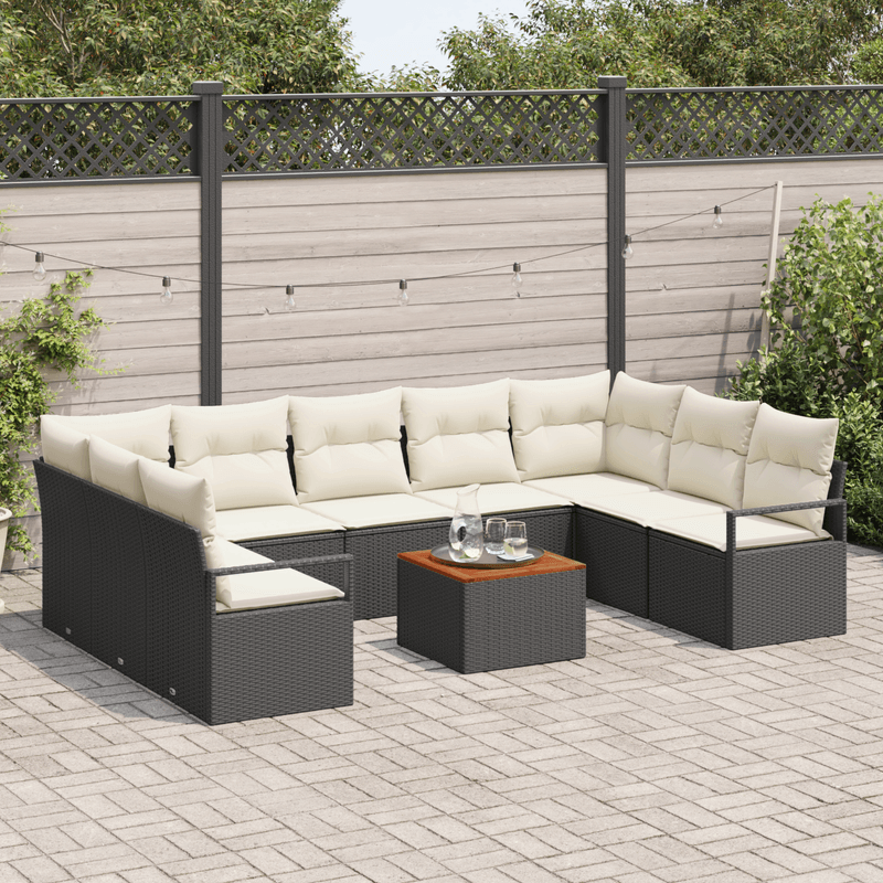 Casa si Gradina - Gradina si terasa - Mobilier exterior - Canapele si fotolii gradina - Set de canapele pentru gradina  10 piese cu perne Negru Poliratan Acacia - Infinity.ro