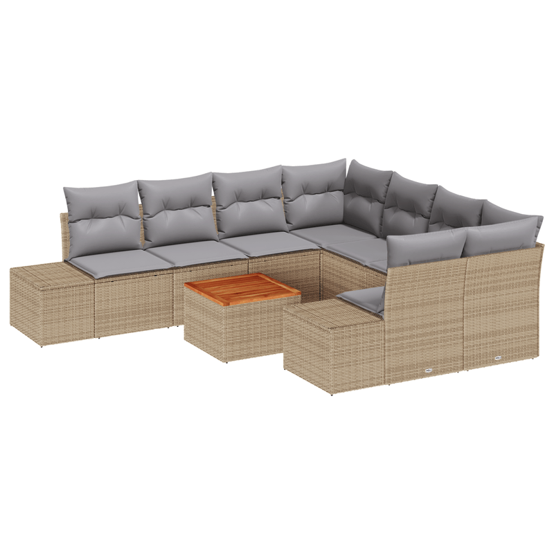 Casa si Gradina - Gradina si terasa - Mobilier exterior - Canapele si fotolii gradina - Set 9 piese canapele gradina cu perne bej din ratan poly acacia - Infinity.ro