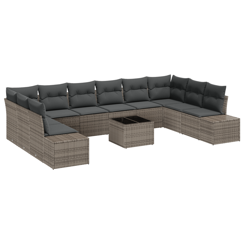 Casa si Gradina - Gradina si terasa - Mobilier exterior - Canapele si fotolii gradina - Set Canapea de Gradina cu 10 Piese si Perne Gri Poliratan - Infinity.ro