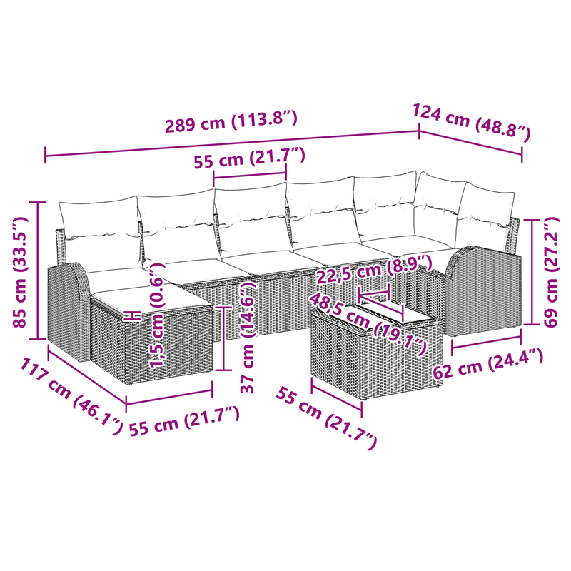 Casa si Gradina - Gradina si terasa - Mobilier exterior - Seturi mobila gradina - Set de canapea cu 8 piese si perne gri din ratan sintetic - Infinity.ro