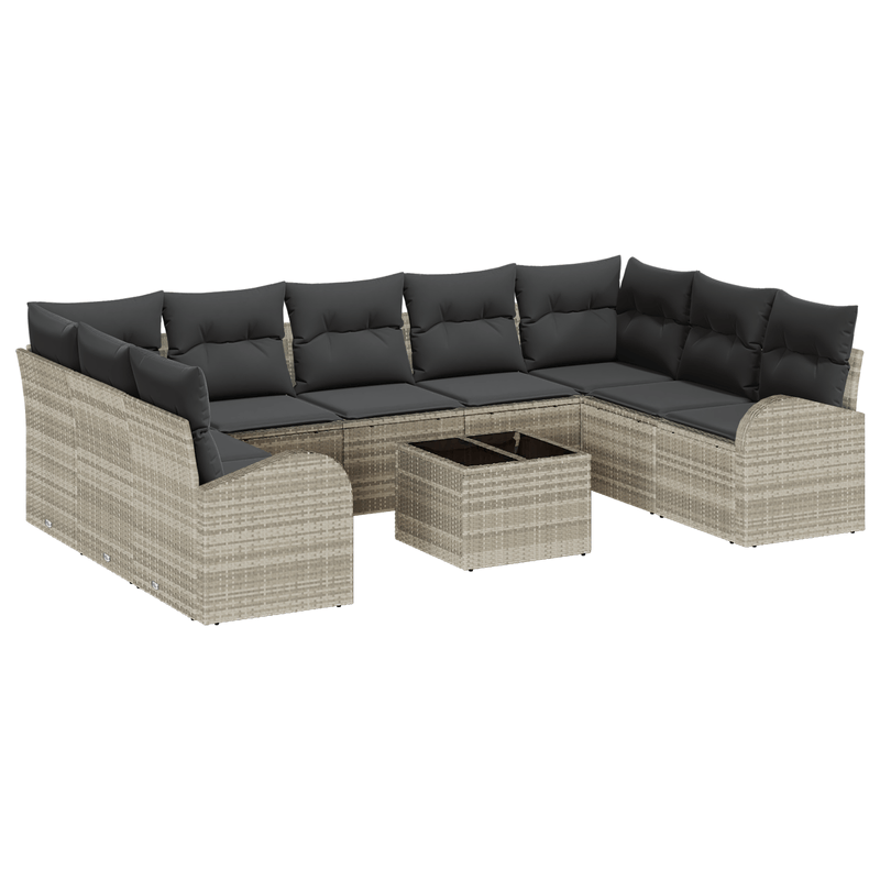 Casa si Gradina - Gradina si terasa - Mobilier exterior - Canapele si fotolii gradina - Set canapea gradina 10 piese cu perne din ratan gri - Infinity.ro