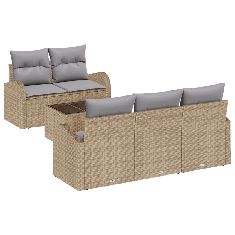 Casa si Gradina - Gradina si terasa - Mobilier exterior - Canapele si fotolii gradina - Set canapea gradina 6 piese cu pernute Bej Ratan Poliester - Infinity.ro