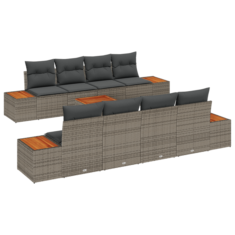 Casa si Gradina - Gradina si terasa - Mobilier exterior - Canapele si fotolii gradina - Set canapele gradina 9 piese cu perne Gri Ratan Polimeric Acacia - Infinity.ro