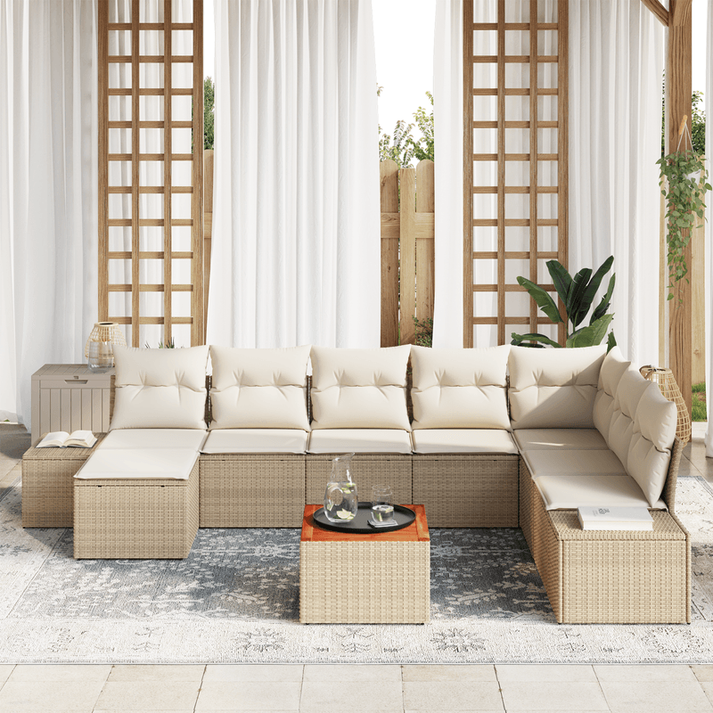 Casa si Gradina - Gradina si terasa - Mobilier exterior - Canapele si fotolii gradina - Set Canapea 9 Piese Gradina cu Perne Bej Poliratan Acacia - Infinity.ro