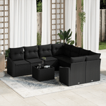 Casa si Gradina - Gradina si terasa - Mobilier exterior - Canapele si fotolii gradina - Set de canapea pentru gradina , 9 piese, cu perne, ratan negru - Infinity.ro
