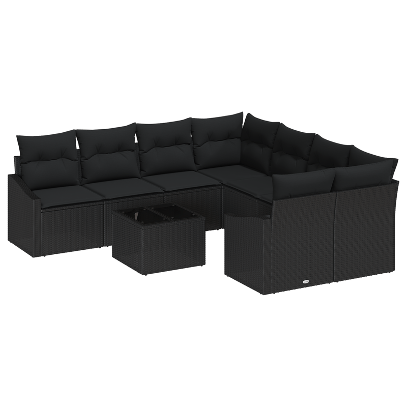 Casa si Gradina - Gradina si terasa - Mobilier exterior - Canapele si fotolii gradina - Set de canapea pentru gradina , 9 piese, cu perne, ratan negru - Infinity.ro