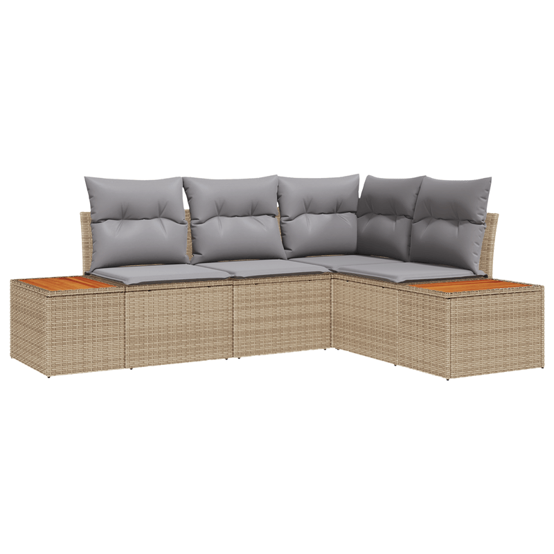 Casa si Gradina - Gradina si terasa - Mobilier exterior - Canapele si fotolii gradina - Set de canapea de gradina 4 Piese cu Pernite Bej Poliratan Acacia - Infinity.ro