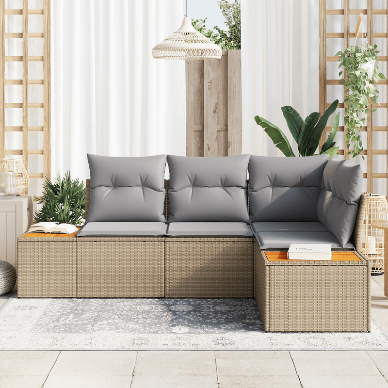 Casa si Gradina - Gradina si terasa - Mobilier exterior - Canapele si fotolii gradina - Set de canapea de gradina 4 Piese cu Pernite Bej Poliratan Acacia - Infinity.ro