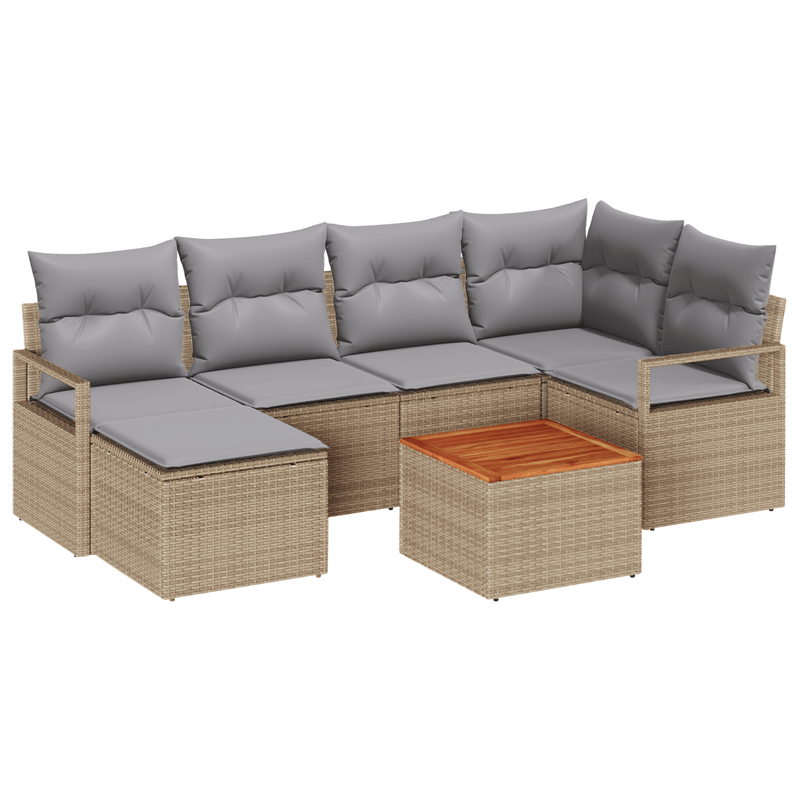 Casa si Gradina - Gradina si terasa - Mobilier exterior - Canapele si fotolii gradina - Set Canapea Gradina  cu Pernute Bej Ratan Poli Acacia - Infinity.ro