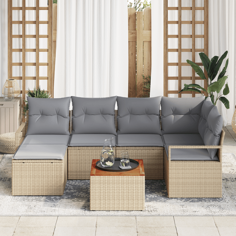 Casa si Gradina - Gradina si terasa - Mobilier exterior - Canapele si fotolii gradina - Set Canapea Gradina  cu Pernute Bej Ratan Poli Acacia - Infinity.ro
