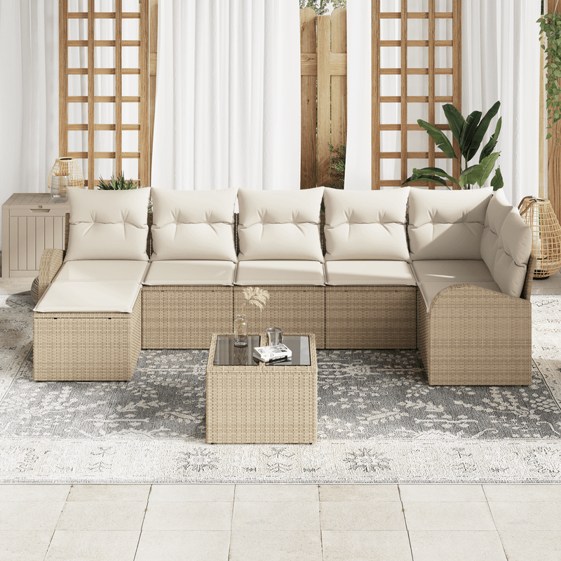 Casa si Gradina - Gradina si terasa - Mobilier exterior - Canapele si fotolii gradina - Set de Canapea de Gradina cu 8 Piese si Pernute Maro din Poliratan - Infinity.ro