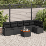 Casa si Gradina - Gradina si terasa - Mobilier exterior - Canapele si fotolii gradina - Set de Canapea pentru Gradina  cu 7 Piese cu Perne Negru Poliratan Acacia - Infinity.ro