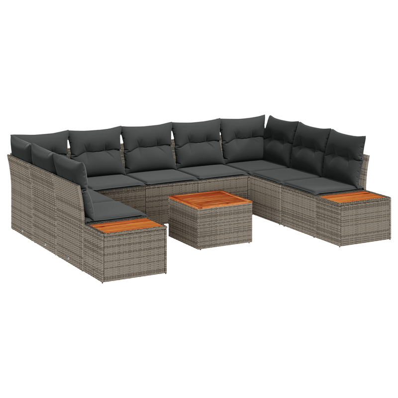 Casa si Gradina - Gradina si terasa - Mobilier exterior - Canapele si fotolii gradina - Set de 10 piese de canapea de gradina cu perne gri din poliratan acacia - Infinity.ro