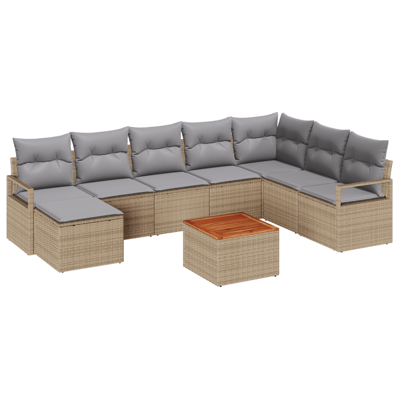 Casa si Gradina - Gradina si terasa - Mobilier exterior - Canapele si fotolii gradina - Set de canapele de gradina  9 piese cu pernute Bej Poli Ratan Acacia - Infinity.ro
