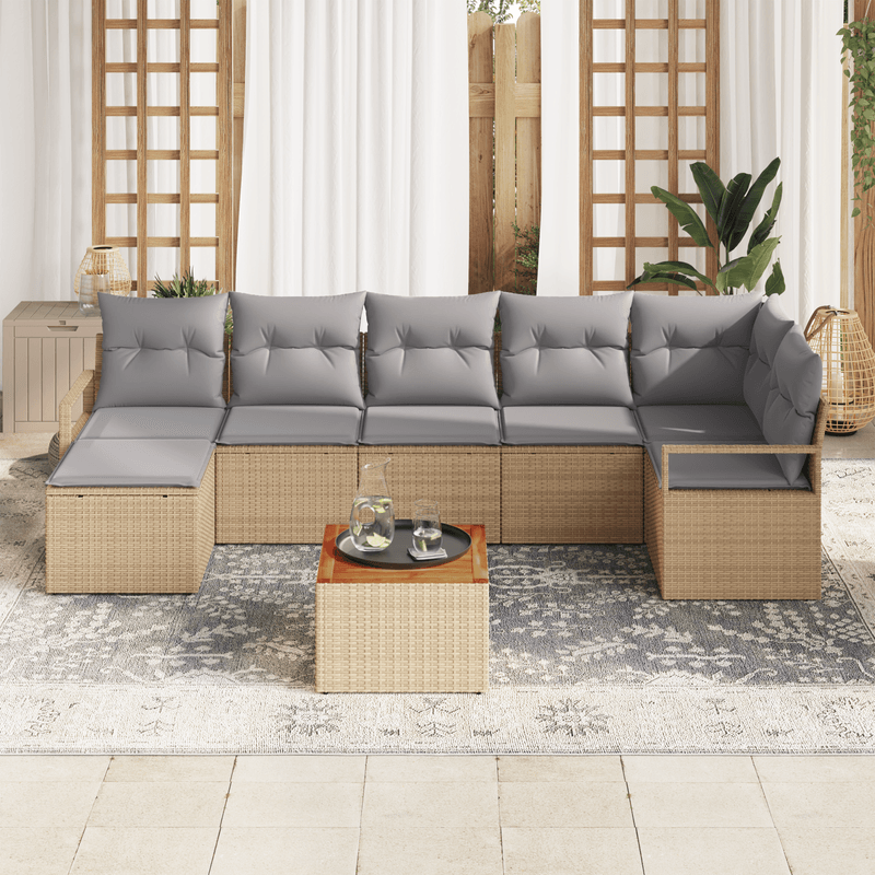 Casa si Gradina - Gradina si terasa - Mobilier exterior - Canapele si fotolii gradina - Set de canapele de gradina  9 piese cu pernute Bej Poli Ratan Acacia - Infinity.ro
