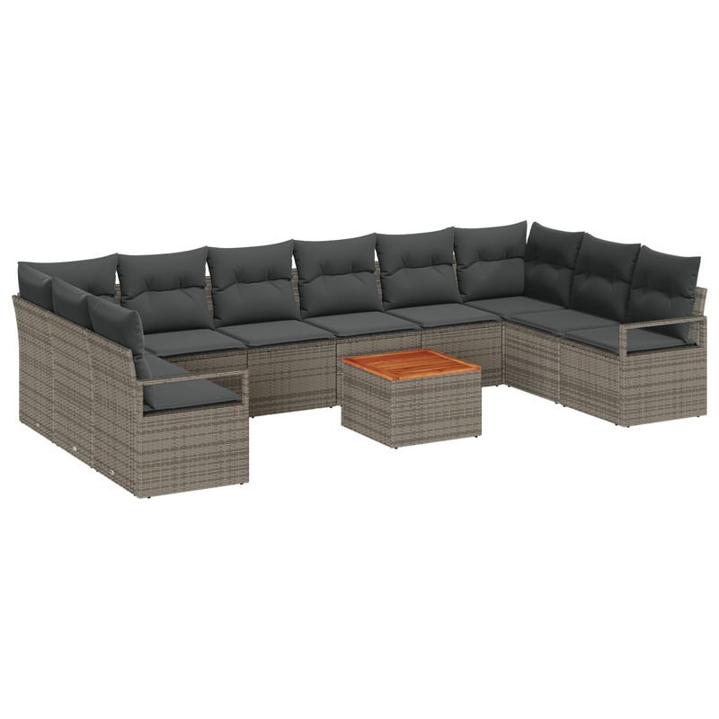 Casa si Gradina - Gradina si terasa - Mobilier exterior - Canapele si fotolii gradina - Set canapea gradina cu 11 piese si perne gri din poliratan si acacia - Infinity.ro