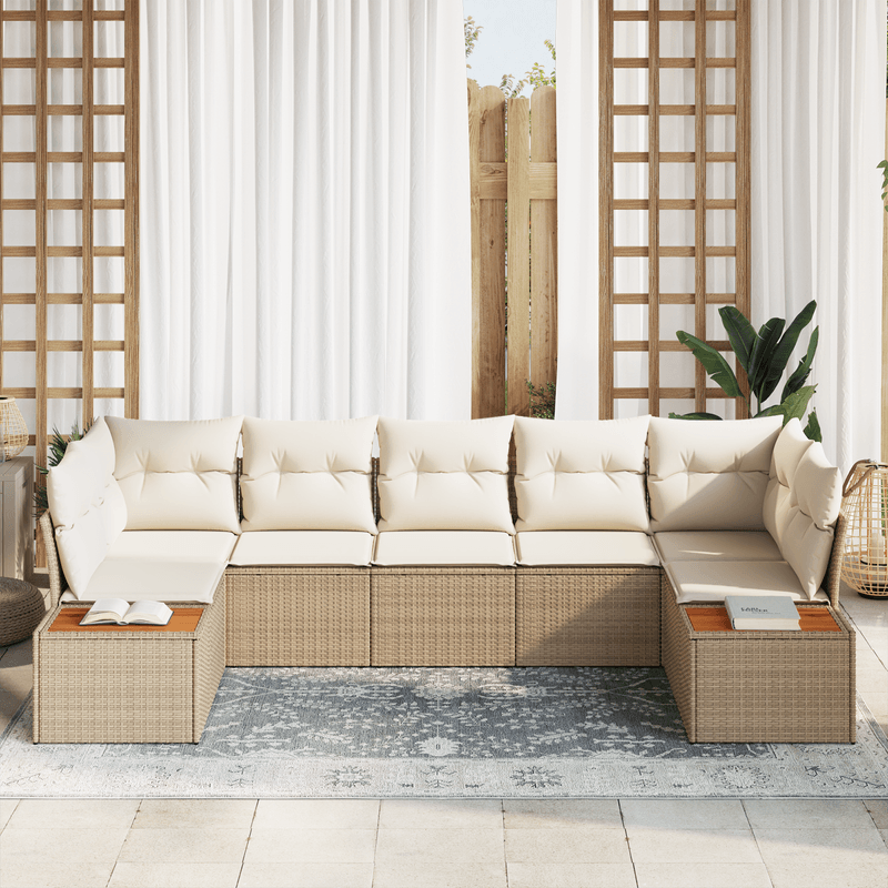 Casa si Gradina - Gradina si terasa - Mobilier exterior - Canapele si fotolii gradina - Set de canapea de gradina cu 7 piese si perne bej din ratan poli - Infinity.ro