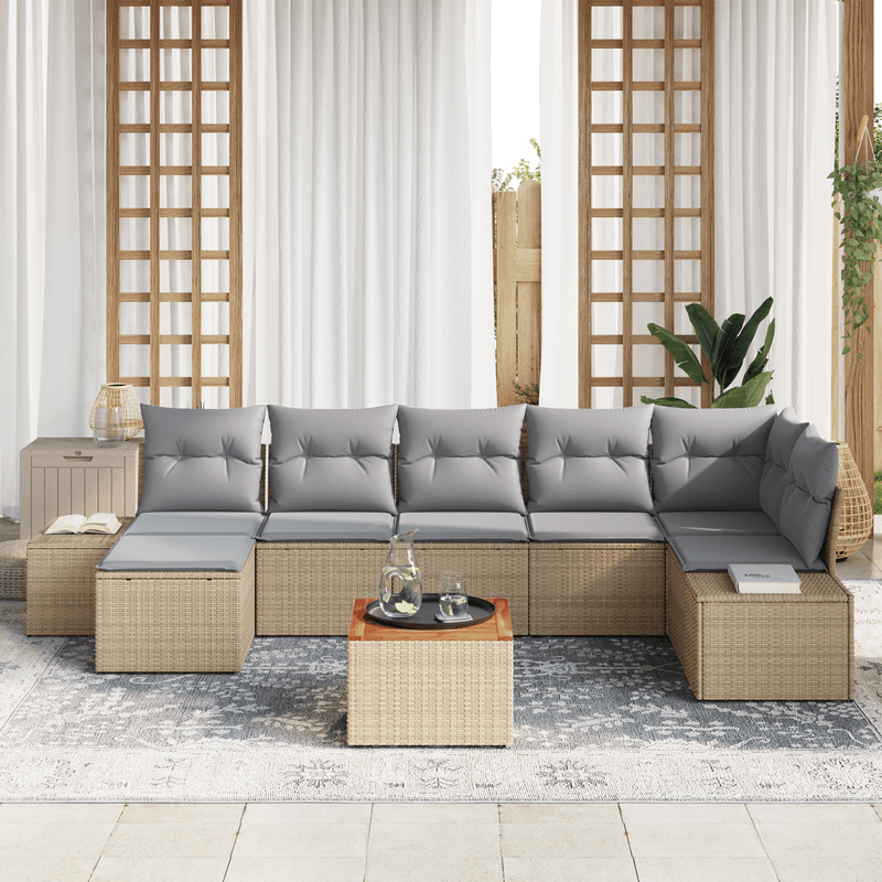 Casa si Gradina - Gradina si terasa - Mobilier exterior - Canapele si fotolii gradina - Set de canapea de gradina 8 piese cu perne Bej din ratan poli si acacia - Infinity.ro