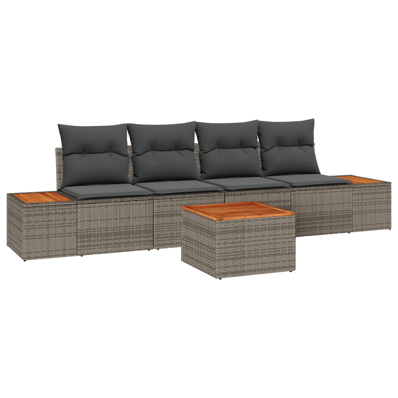 Casa si Gradina - Gradina si terasa - Mobilier exterior - Canapele si fotolii gradina - Set canapele gradina 5 piese cu perne gri poli ratan acacia - Infinity.ro
