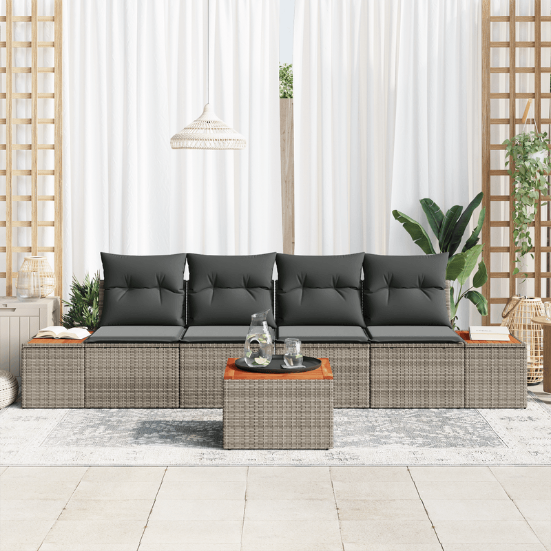 Casa si Gradina - Gradina si terasa - Mobilier exterior - Canapele si fotolii gradina - Set canapele gradina 5 piese cu perne gri poli ratan acacia - Infinity.ro