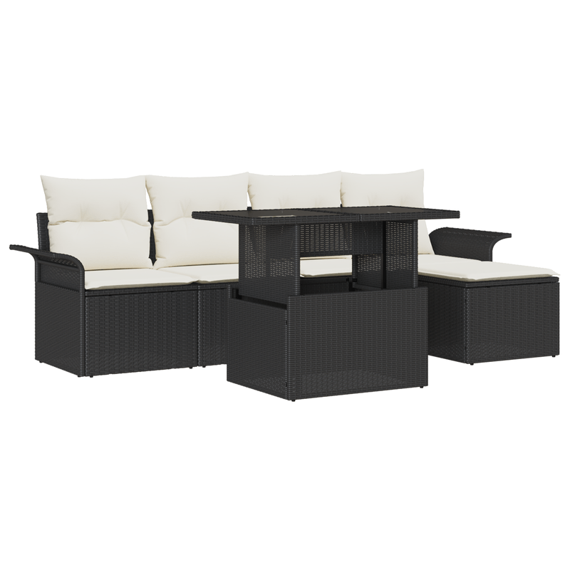 Casa si Gradina - Gradina si terasa - Mobilier exterior - Canapele si fotolii gradina - Set canapea de gradina 6 piese cu perne Negru Poliratan - Infinity.ro
