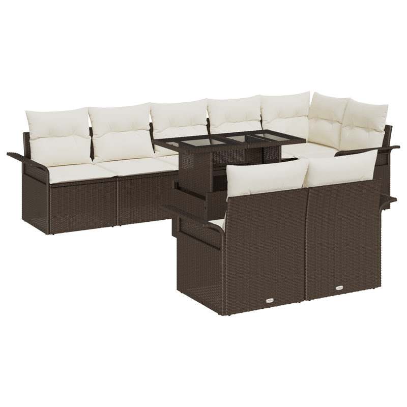 Casa si Gradina - Gradina si terasa - Mobilier exterior - Canapele si fotolii gradina - Set de 9 Piese pentru Gradina cu Perna maro din Ratan Polimer - Infinity.ro