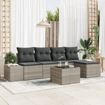 Casa si Gradina - Gradina si terasa - Mobilier exterior - Canapele si fotolii gradina - Set canapea gradina de 6 piese cu perne gri din ratan poliesteric - Infinity.ro