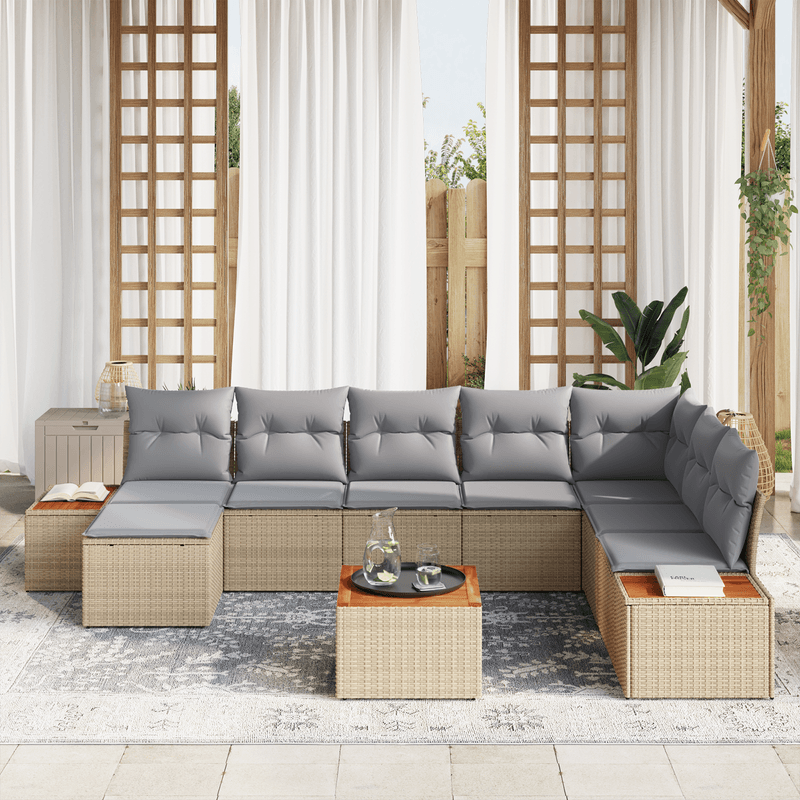 Casa si Gradina - Gradina si terasa - Mobilier exterior - Canapele si fotolii gradina - Set canapea gradina 9 piese perne Bej Ratan Acacia - Infinity.ro