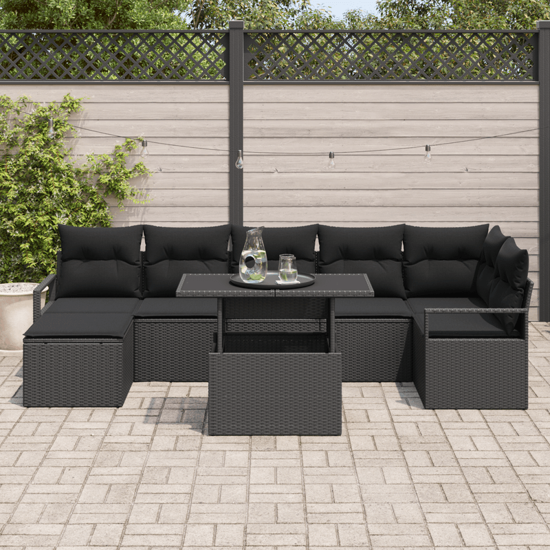 Casa si Gradina - Gradina si terasa - Mobilier exterior - Canapele si fotolii gradina - Set Canapea Gradina  8 Piese cu Perne din Ratan Poli Negru - Infinity.ro