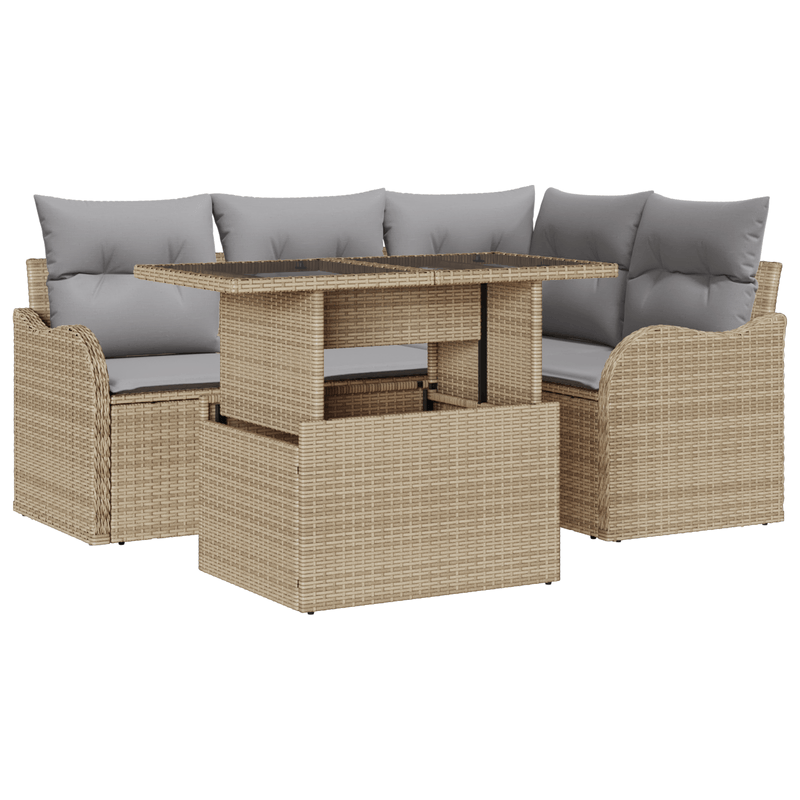 Casa si Gradina - Gradina si terasa - Mobilier exterior - Canapele si fotolii gradina - Set Canapea Gradina  5 Piese cu Perne Bej Ratan Polimer - Infinity.ro