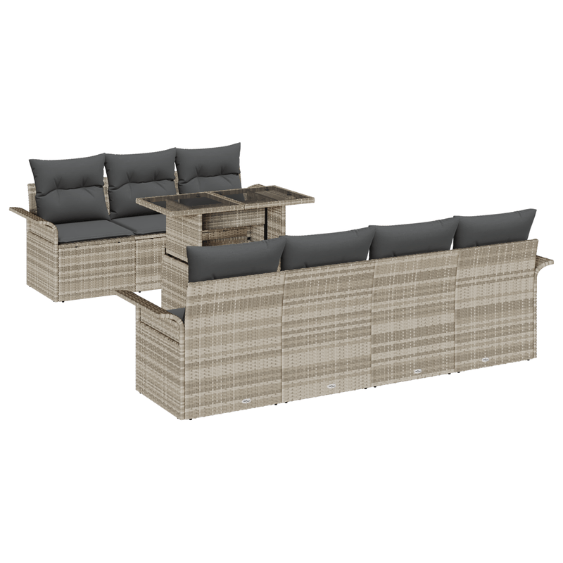 Casa si Gradina - Gradina si terasa - Mobilier exterior - Canapele si fotolii gradina - Set de Canapea de Gradina de 8 piese cu Perne Gri Deschis din Poliratan - Infinity.ro