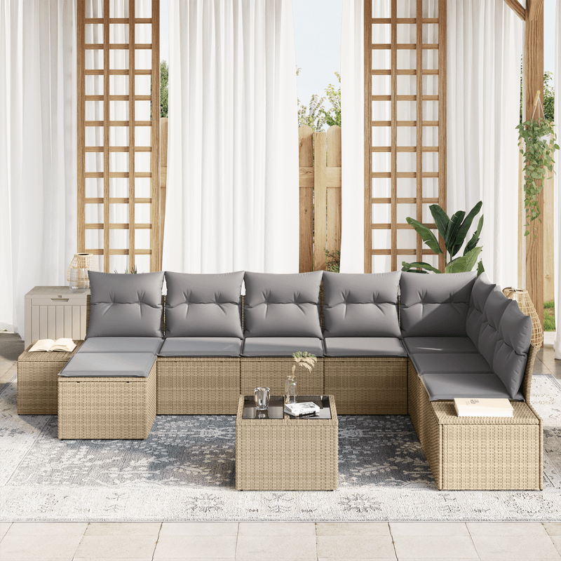 Casa si Gradina - Gradina si terasa - Mobilier exterior - Canapele si fotolii gradina - Set de canapea de gradina , 9 piese, cu perne, ratan politat negru - Infinity.ro