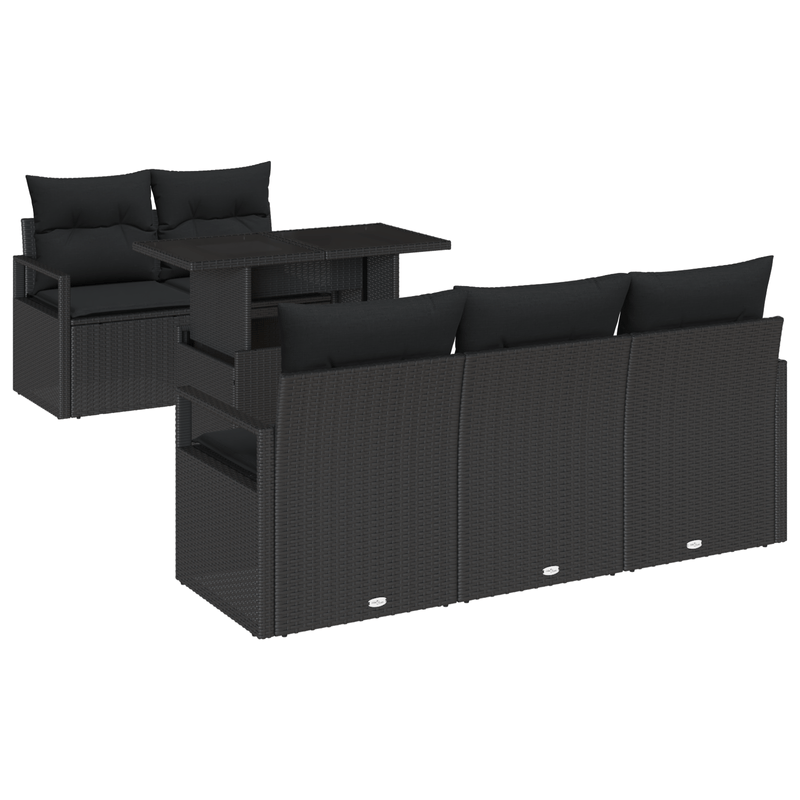 Casa si Gradina - Gradina si terasa - Mobilier exterior - Canapele si fotolii gradina - Set 6 piese canapea gradina cu perne Ratan Poli Negru - Infinity.ro
