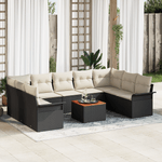 Casa si Gradina - Gradina si terasa - Mobilier exterior - Canapele si fotolii gradina - Set de Canapea pentru Gradina cu 10 Piese cu Perne Negru Poliratan Acacia - Infinity.ro