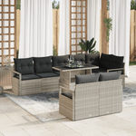 Casa si Gradina - Gradina si terasa - Mobilier exterior - Canapele si fotolii gradina - Set de canapea pentru gradina  9 piese cu perne gri deschis din poli ratan - Infinity.ro