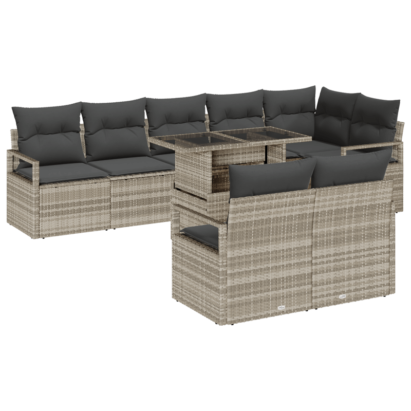 Casa si Gradina - Gradina si terasa - Mobilier exterior - Canapele si fotolii gradina - Set de canapea pentru gradina  9 piese cu perne gri deschis din poli ratan - Infinity.ro