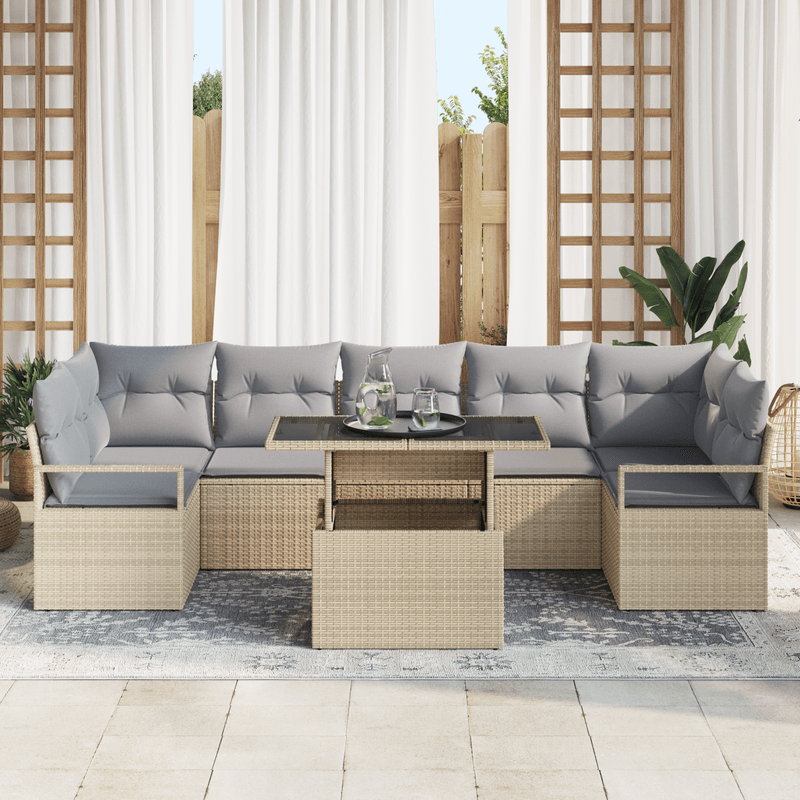 Casa si Gradina - Gradina si terasa - Mobilier exterior - Canapele si fotolii gradina - Set de canapele de gradina  cu 8 piese cu perne bej din ratan poli - Infinity.ro