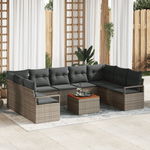 Casa si Gradina - Gradina si terasa - Mobilier exterior - Canapele si fotolii gradina - Set Canapea Gradina  10 Piese cu Perne Ratan Poliester Gri Acacia - Infinity.ro