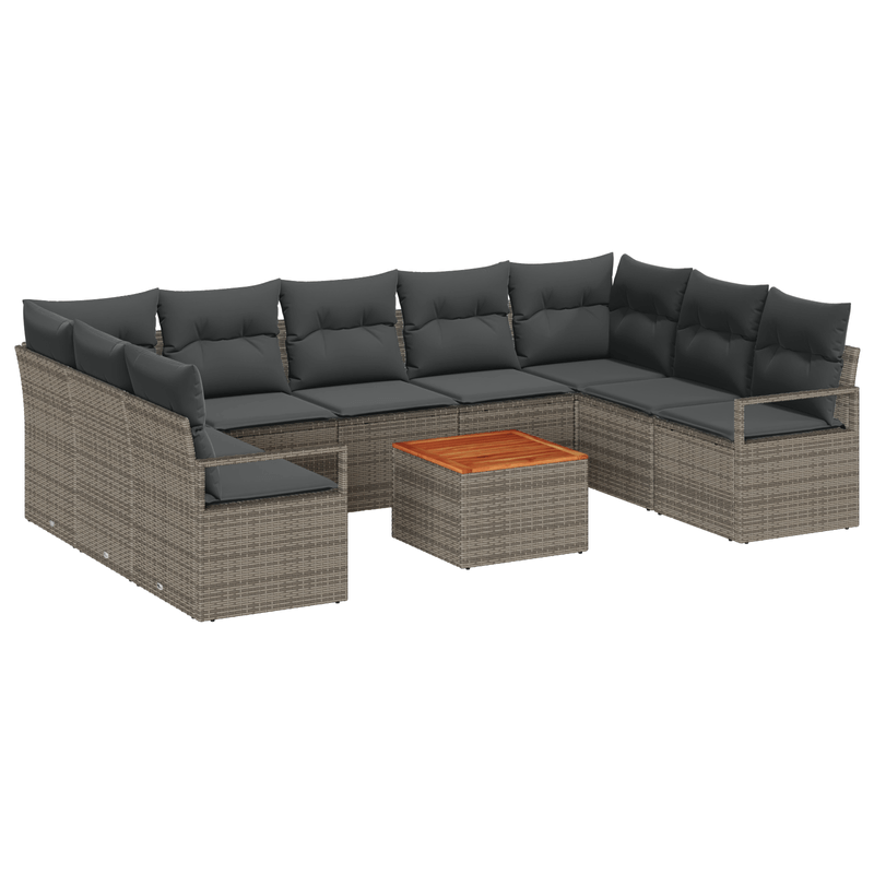 Casa si Gradina - Gradina si terasa - Mobilier exterior - Canapele si fotolii gradina - Set Canapea Gradina  10 Piese cu Perne Ratan Poliester Gri Acacia - Infinity.ro