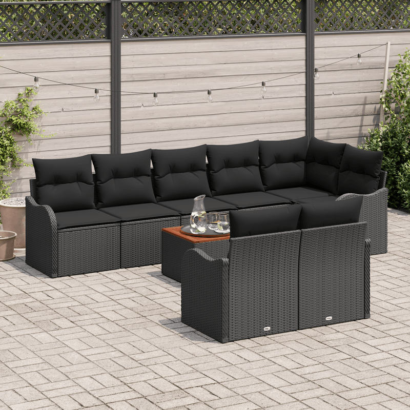 Casa si Gradina - Gradina si terasa - Mobilier exterior - Canapele si fotolii gradina - Set de Sofa pentru Gradina  cu Perne Negre din Poliratan si Acacia - Infinity.ro