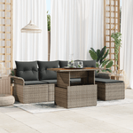 Casa si Gradina - Gradina si terasa - Mobilier exterior - Canapele si fotolii gradina - Set de dining pentru gradina cu 6 piese si perne gri din ratan polimer acacia - Infinity.ro