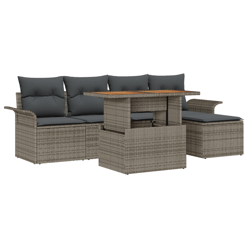 Casa si Gradina - Gradina si terasa - Mobilier exterior - Canapele si fotolii gradina - Set de dining pentru gradina cu 6 piese si perne gri din ratan polimer acacia - Infinity.ro