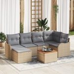 Casa si Gradina - Gradina si terasa - Mobilier exterior - Canapele si fotolii gradina - Set de canapea de gradina  in 7 piese cu perne Bej din Ratan Poliester - Infinity.ro