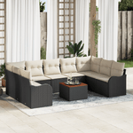 Casa si Gradina - Gradina si terasa - Mobilier exterior - Canapele si fotolii gradina - Set Canapea Gradina de 10 Piese cu Pernite Negre din Poliratan Acacia - Infinity.ro