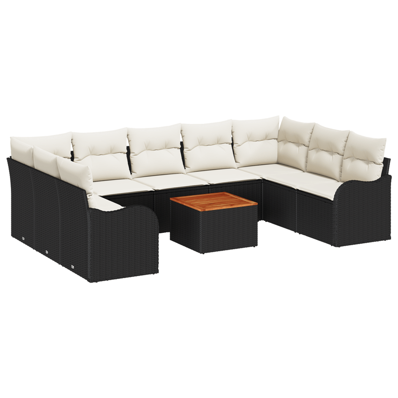 Casa si Gradina - Gradina si terasa - Mobilier exterior - Canapele si fotolii gradina - Set Canapea Gradina de 10 Piese cu Pernite Negre din Poliratan Acacia - Infinity.ro