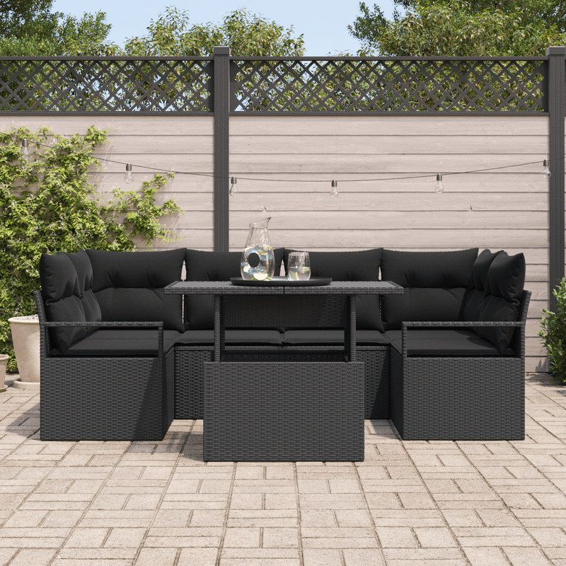 Casa si Gradina - Gradina si terasa - Mobilier exterior - Canapele si fotolii gradina - Set de Canapea de Gradina  cu Perne Ratan Poliester Negru - Infinity.ro