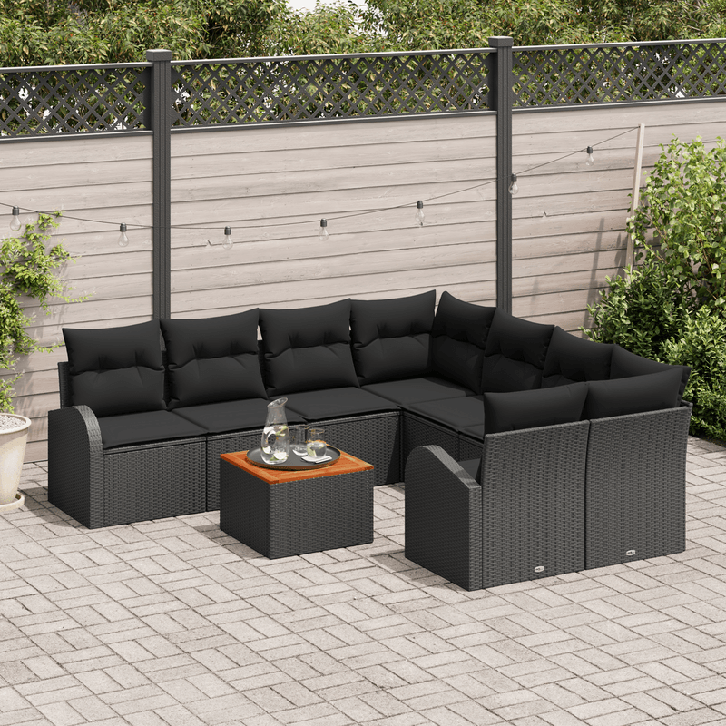 Casa si Gradina - Gradina si terasa - Mobilier exterior - Canapele si fotolii gradina - Set de Canapele de Gradina cu Perne Negre Ratan Poli Acacia - Infinity.ro